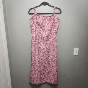 RIHOAS Pink Floral Midi Dress Size Large Milkmaid Babydoll Fairy Spring